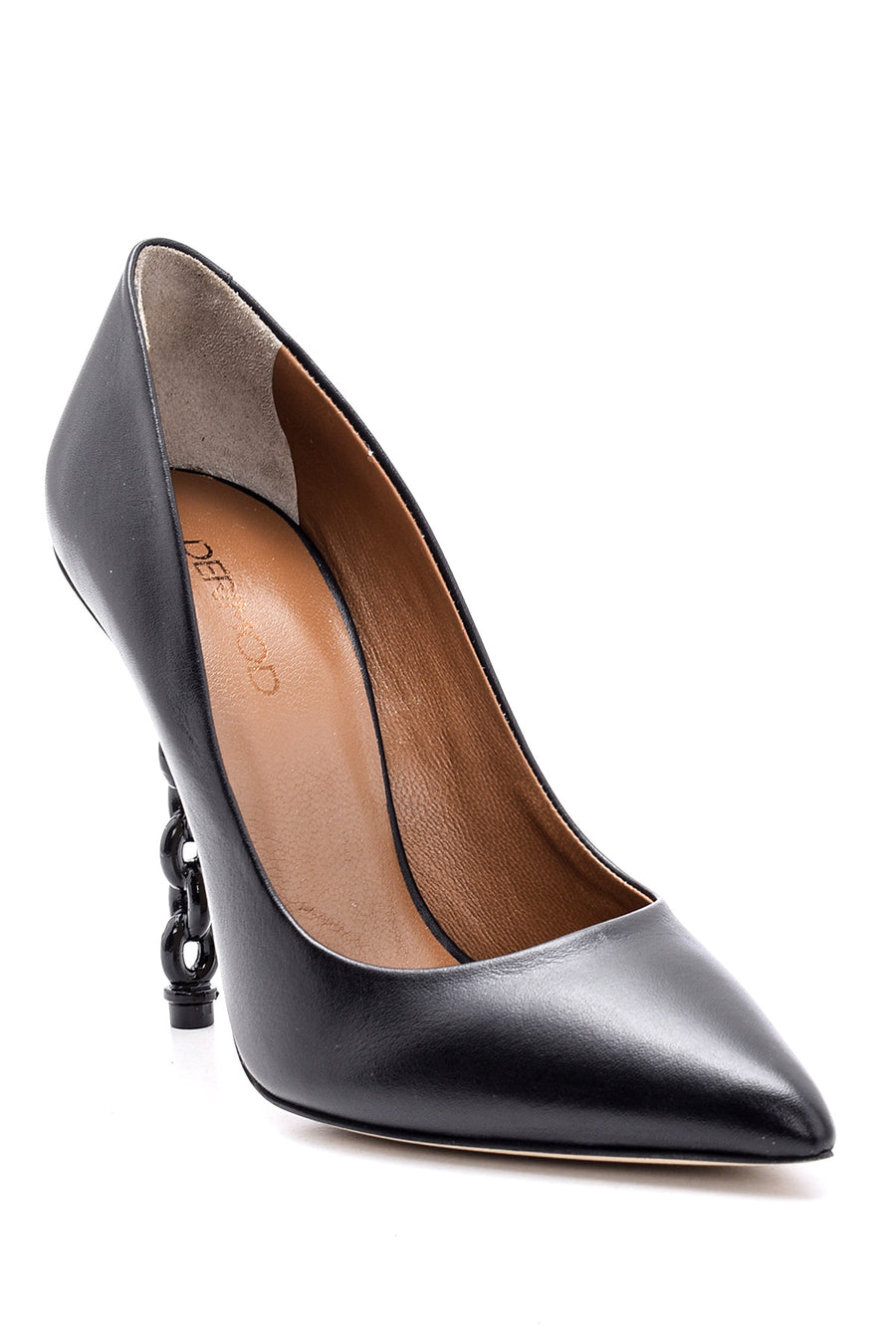 Kadın Zincir Topuk Detaylı Deri Stiletto
