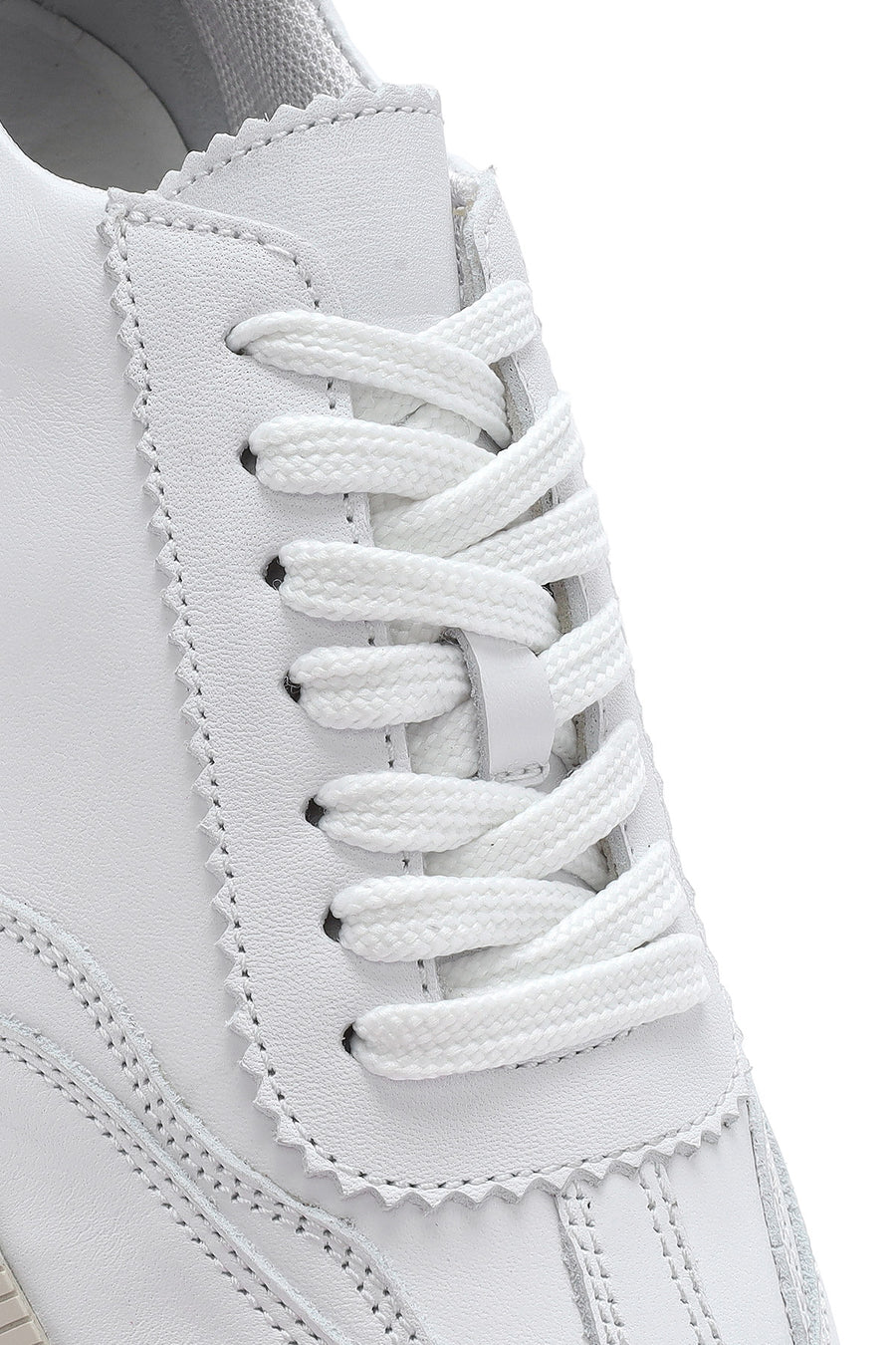 Women's White Lace-Up Leather Sneaker