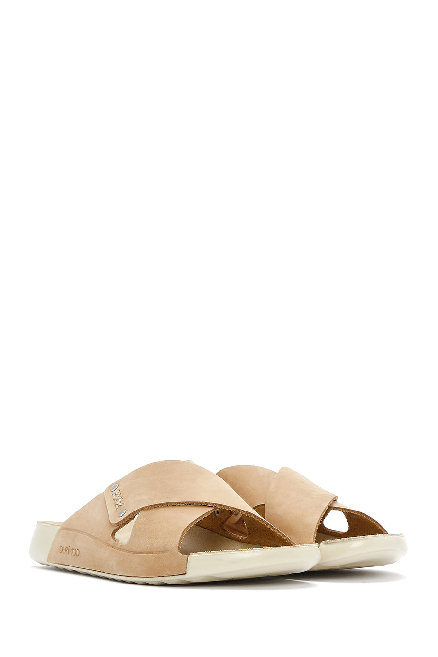 Women's Beige Nubuck Leather Comfort Slippers