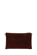 Woman Brown Suede Clutch Bag with Long Chain Strap | Derimod