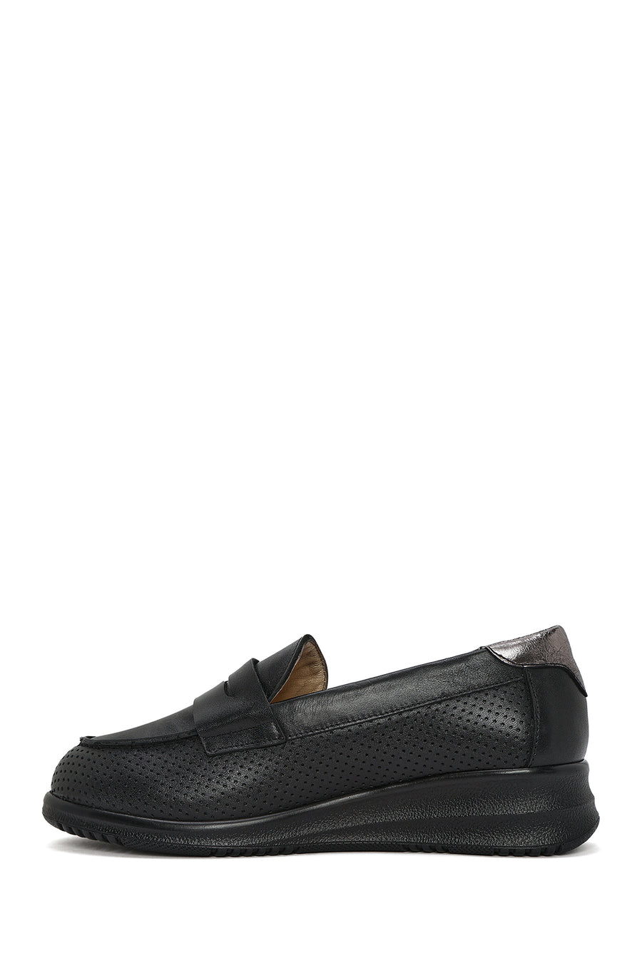 Women's Black Wedge Heel Leather Comfort Loafer