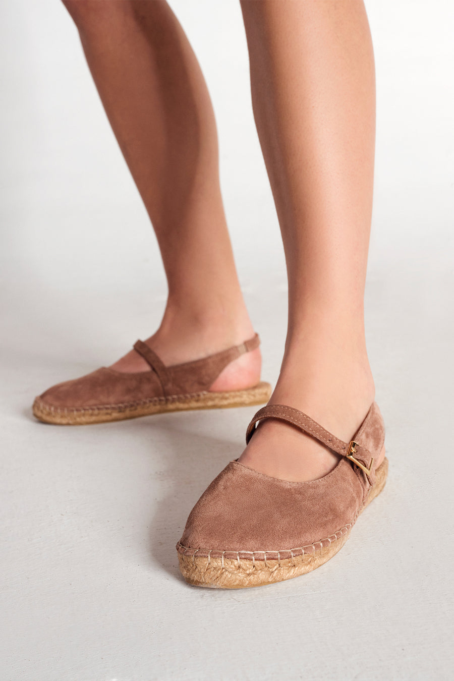 Woman Dark Powder Buckled Suede Espadrilles