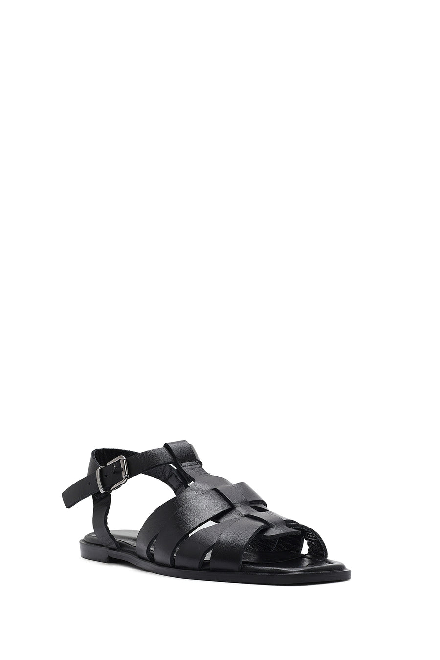 Women's Black Ankle Strap Leather Sandals