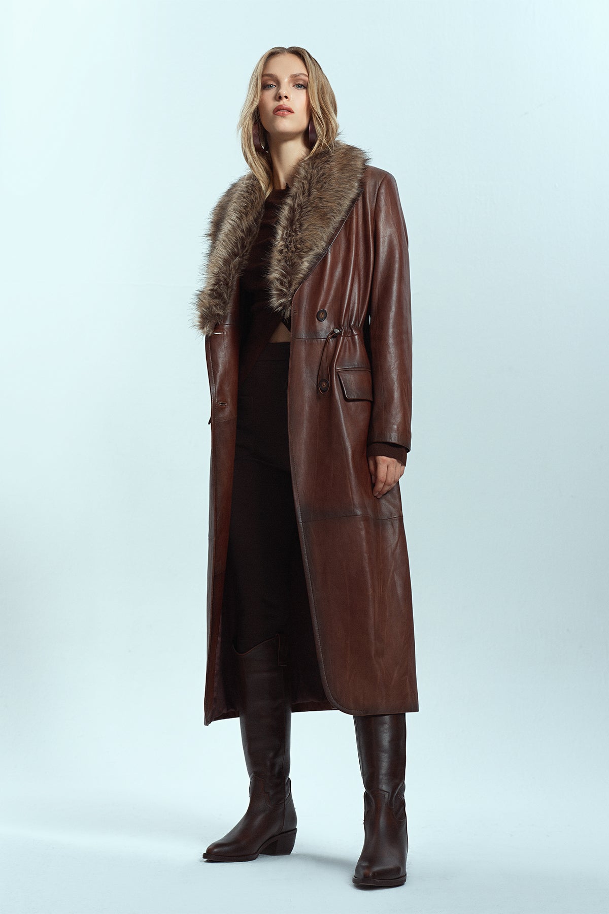 Juliet Women's Brown Fur Leather Coat 24WGE5215NC | Derimod