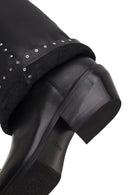 Woman Black Studded Chunky-Heeled Leather Cowboy Boots | Derimod