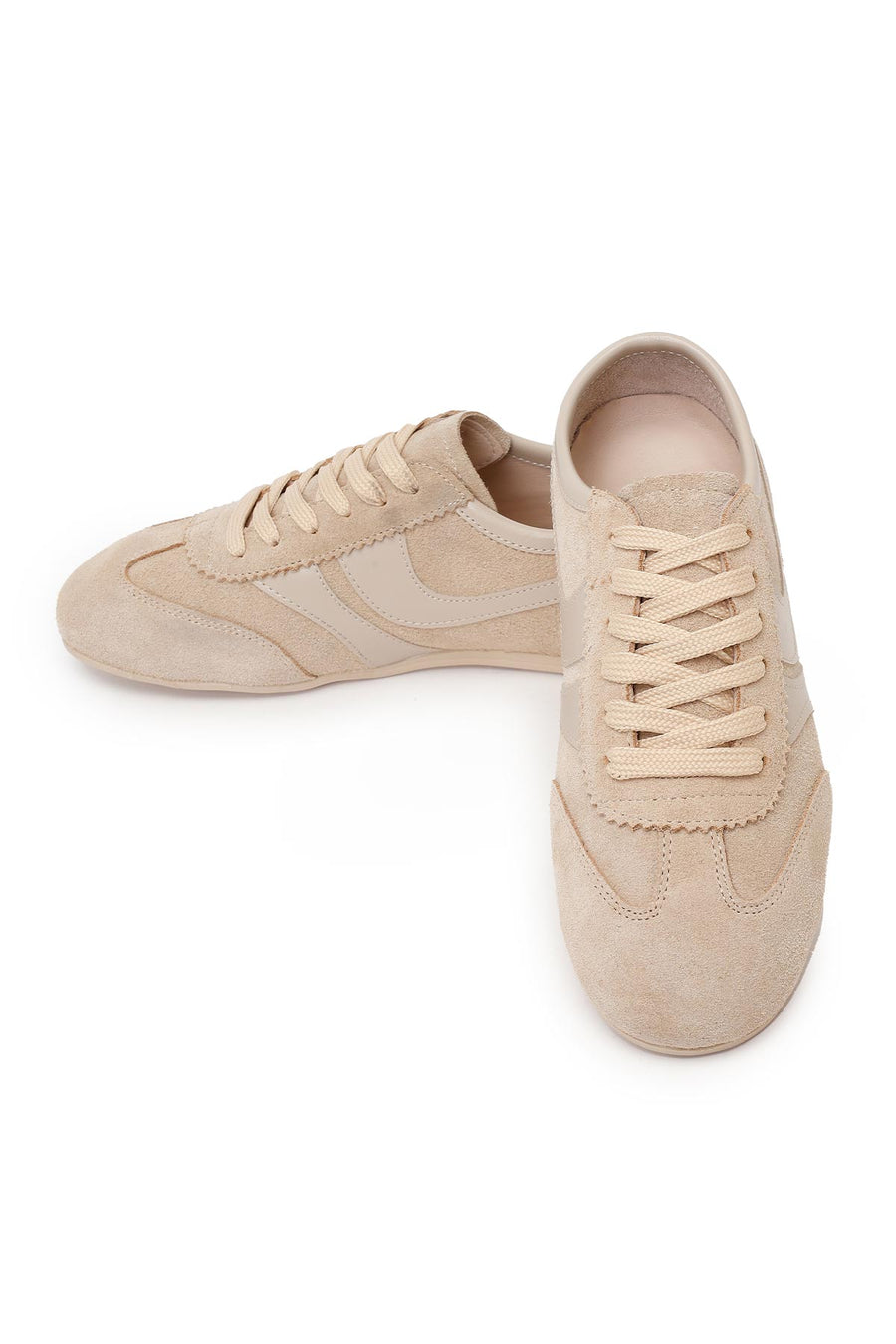 Kadın Bej Bağcıklı Süet Deri Sneaker