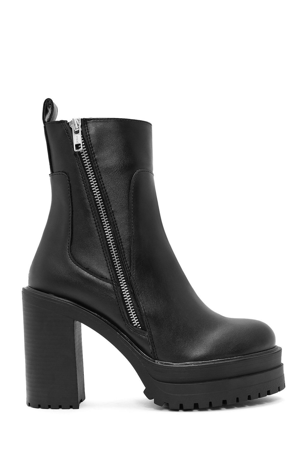 Women's Black Zipper High Thick Heel Boots 24WFE254118 | Derimod