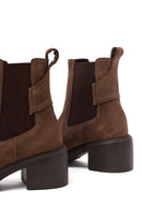 Woman Mink Thick-Heeled Suede Chelsea Boots | Derimod