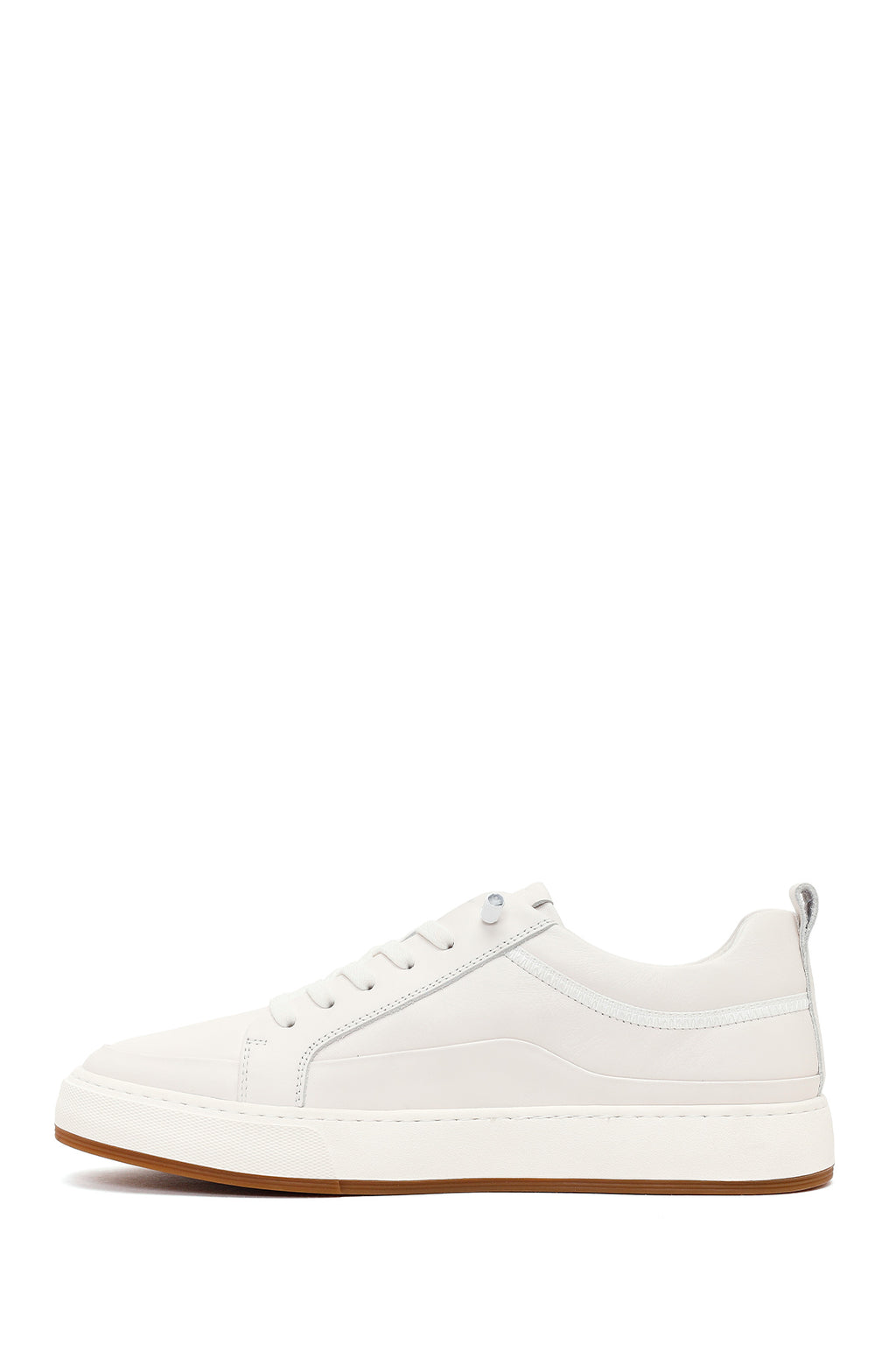 Erkek Beyaz Bağcıklı Deri Sneaker
