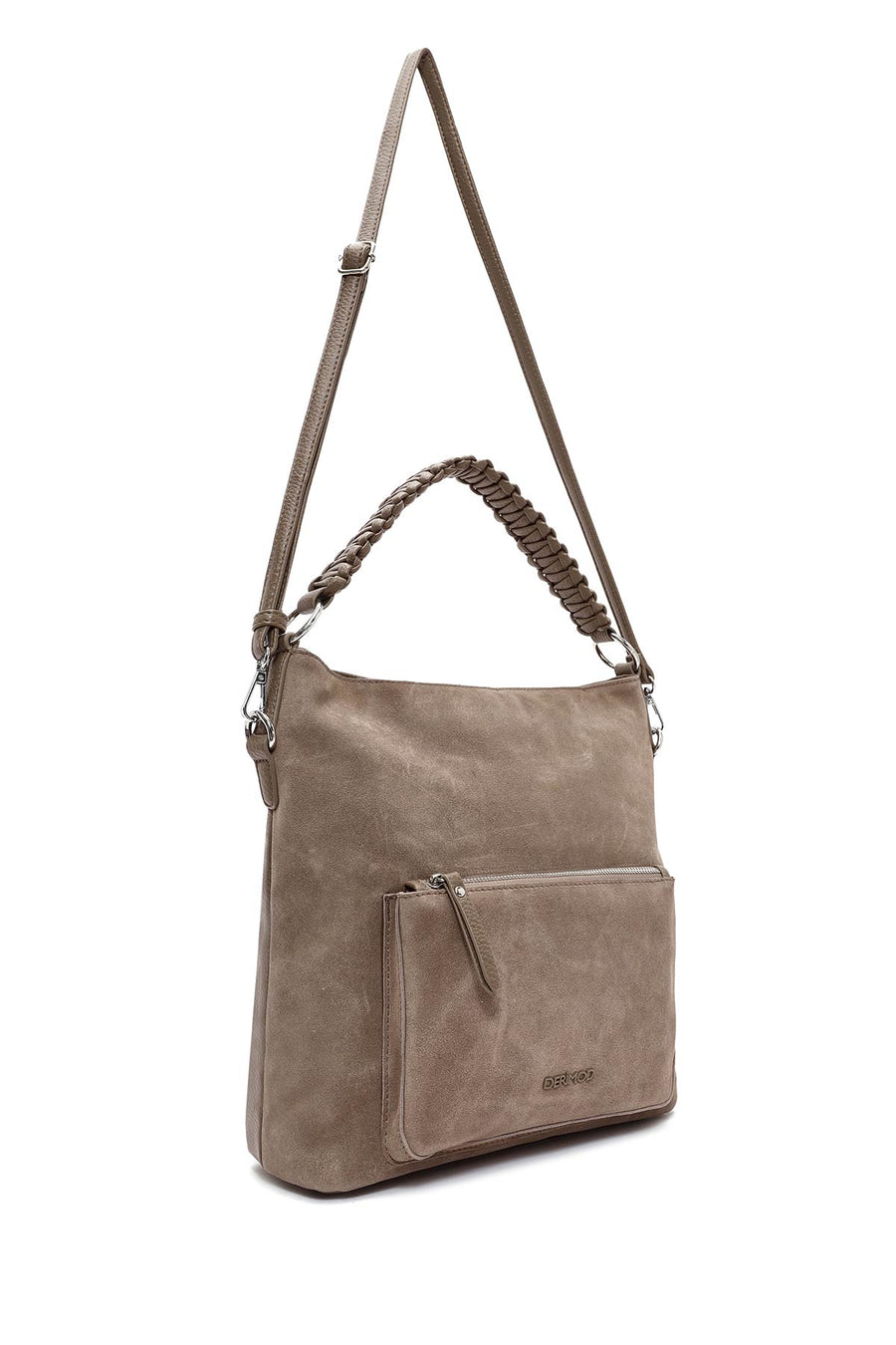 Women's Gray Short and Long Strap Suede Shoulder Bag