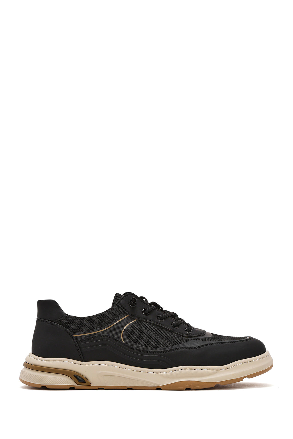 Erkek Siyah Bağcıklı Deri Sneaker
