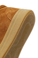 Women's Tan Lace-Up Thick Sole Suede Leather Teddy Boot | Derimod