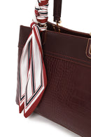Woman Burgundy Long-Strap Accessorized Croc-Embossed Shoulder Bag | Derimod