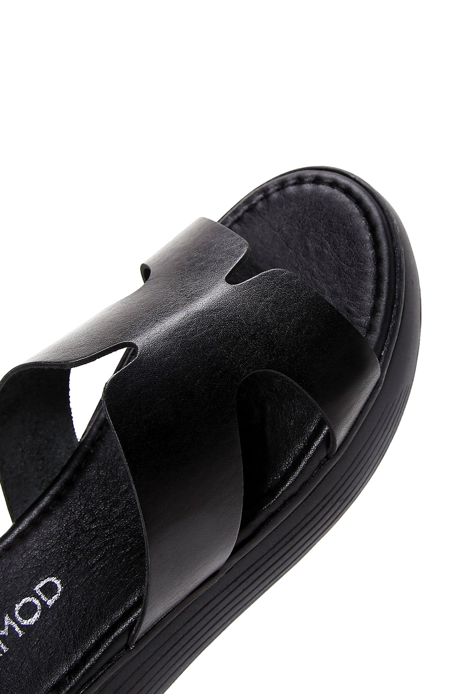 Women's Black Thick Soled Leather Slippers