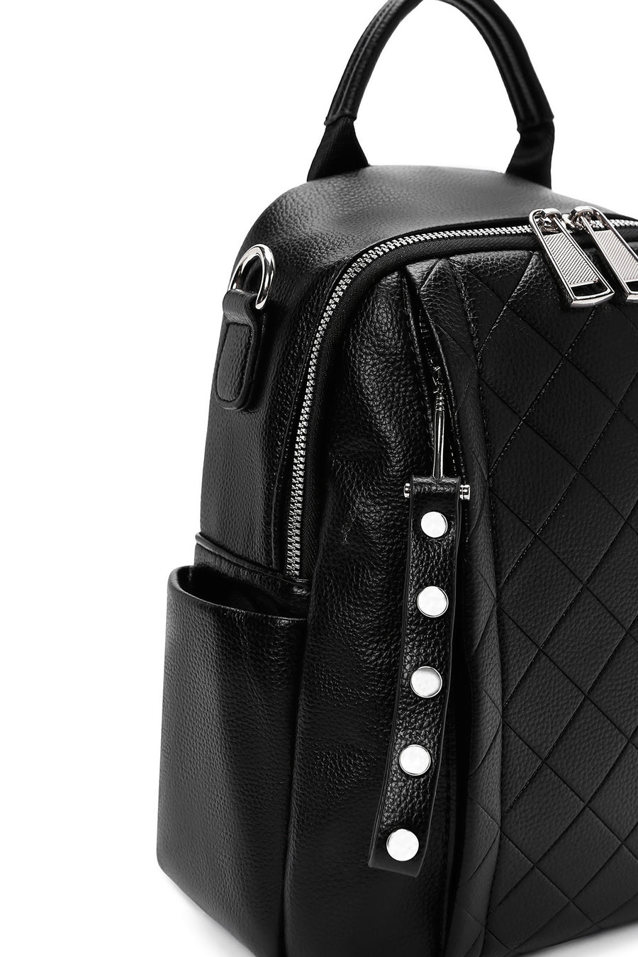 Women's Black Long Strap Printed Backpack