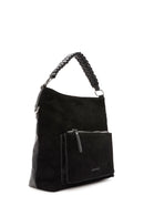 Women's Black Short and Long Strap Suede Shoulder Bag | Derimod