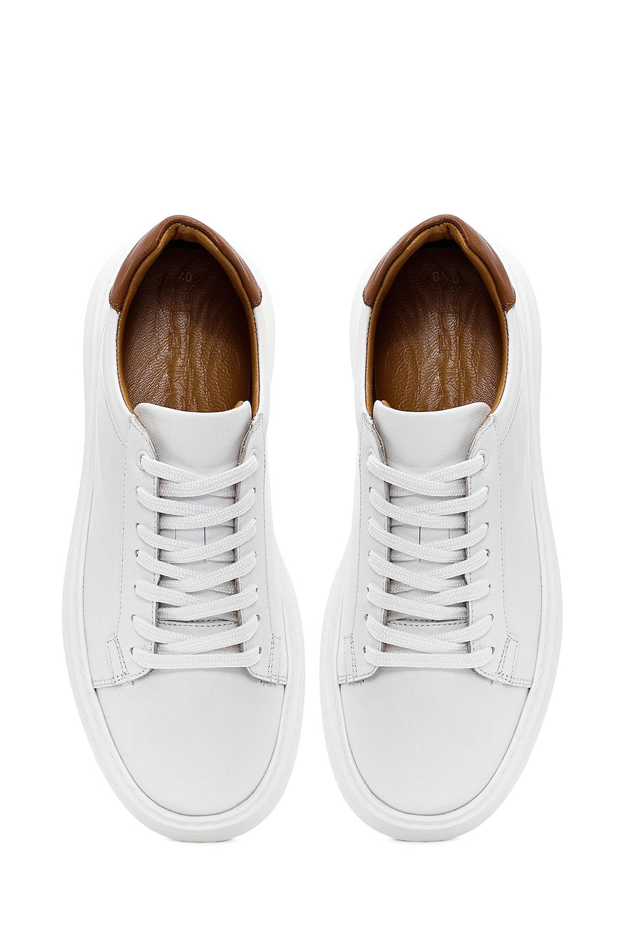 Men's White Lace-up Thick-Sole Leather Sneaker