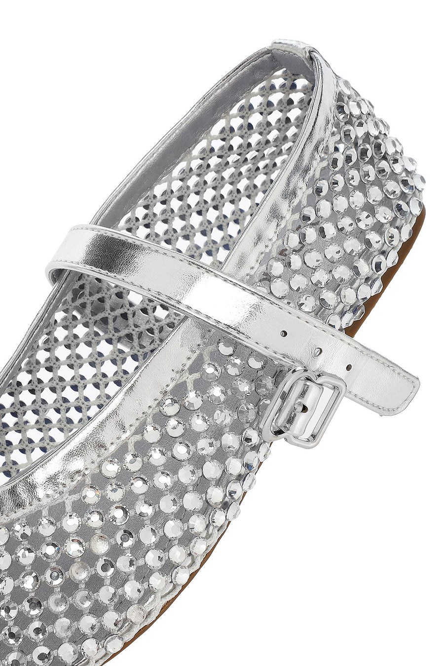 Women's Silver Mesh Embellished Ballet Flats