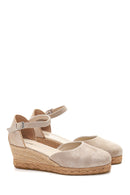 Women's Gray Suede Leather Wedge Heel Espadrille | Derimod