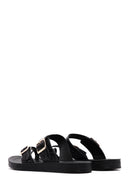 Women's Black Double Buckle Flip Flops | Derimod