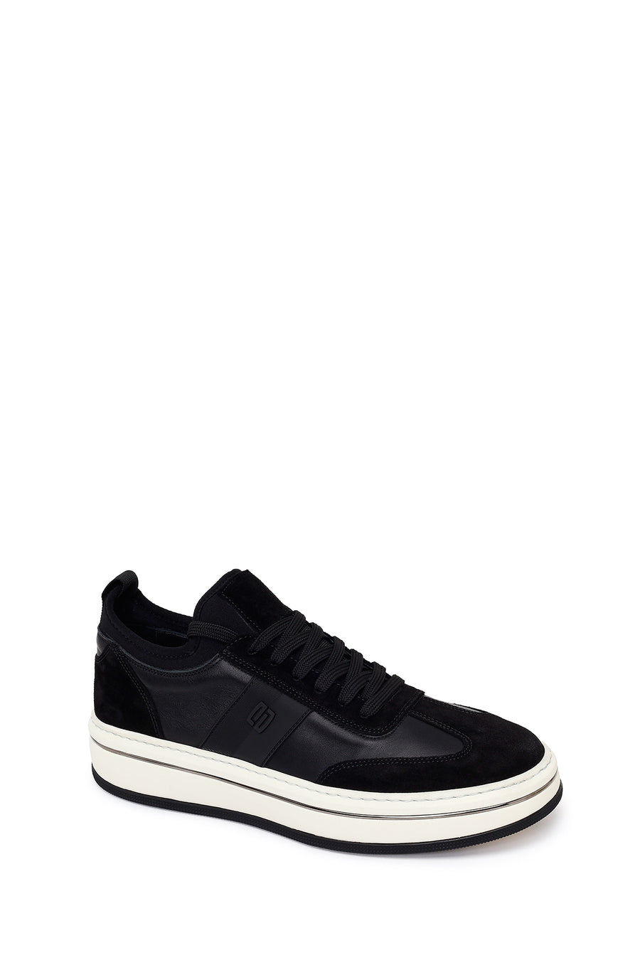 Erkek Siyah Bağcıklı Kalın Tabanlı Deri Sneaker