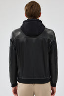 Niko Men's Black Hooded Leather Jacket | Derimod