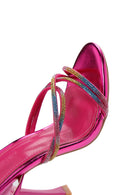 Kadın Pembe Bilekten Bantlı Taşlı Topuklu Sandalet | Derimod