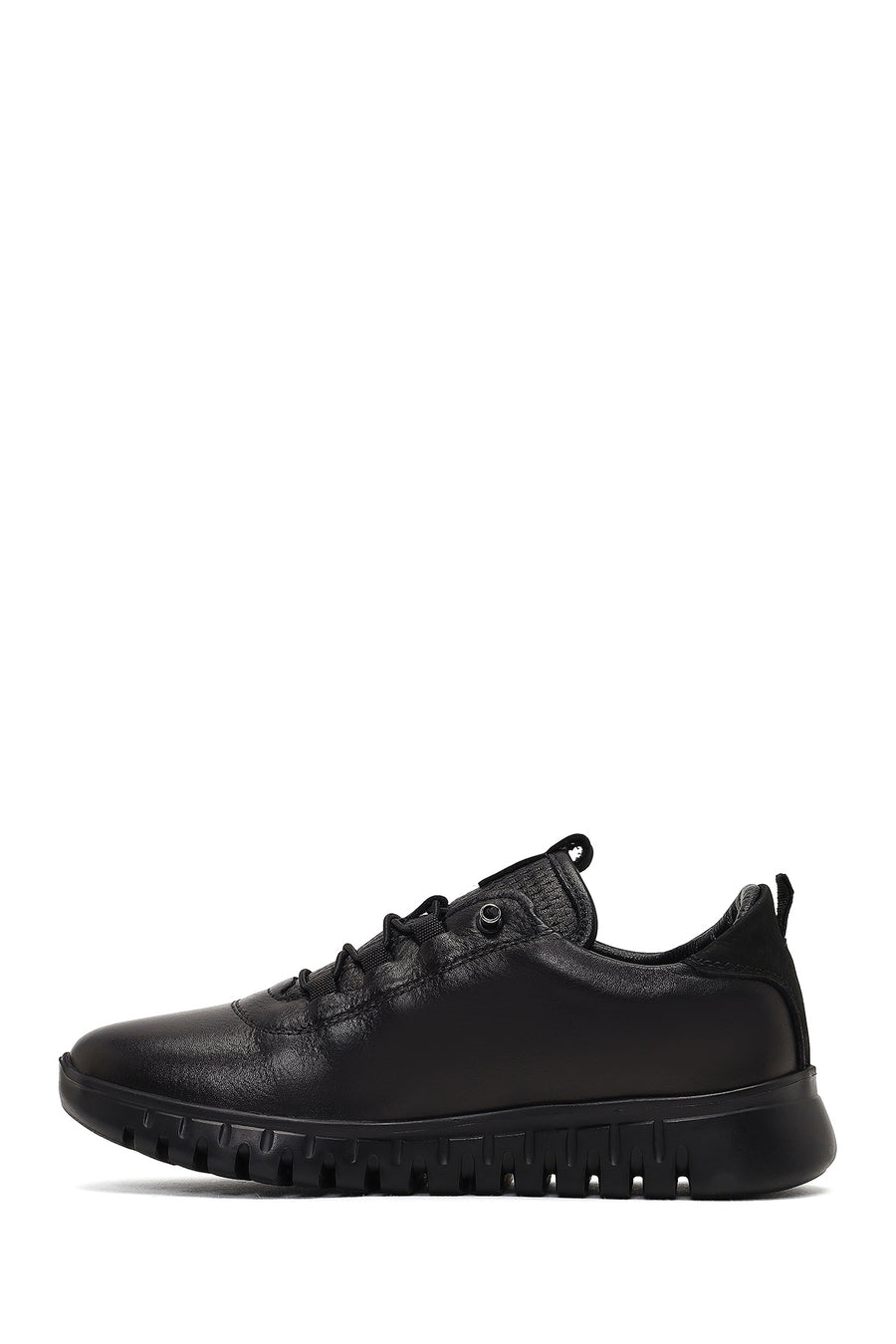 Woman Black Lace-Up Leather Sneaker