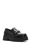 Women's Black Buckle Detailed Thick-Soled Leather Masculine Loafer | Derimod