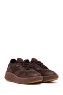 Derimod Zero Women's Brown Lace-up Thick Sole Rhinestone Fabric Sneaker | Derimod