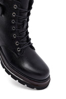 Woman Black Lace-Up Zip Closure Leather Combat Boots | Derimod