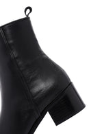 Women's Black Zipper Detailed Low Heel Leather Boots | Derimod