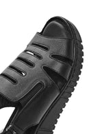 Women's Black Thick Soled Leather Comfort Sandals | Derimod
