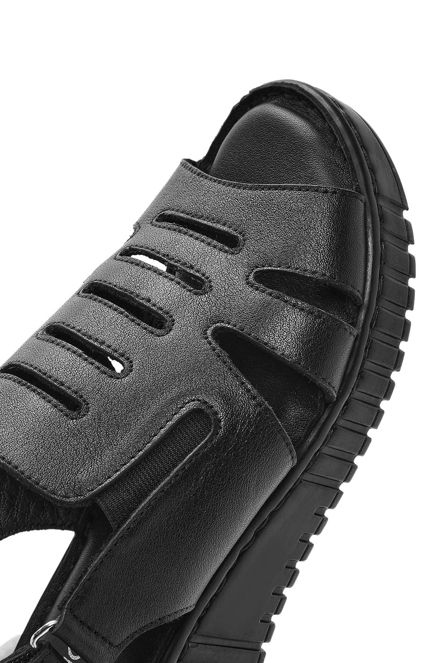 Women's Black Thick Soled Leather Comfort Sandals