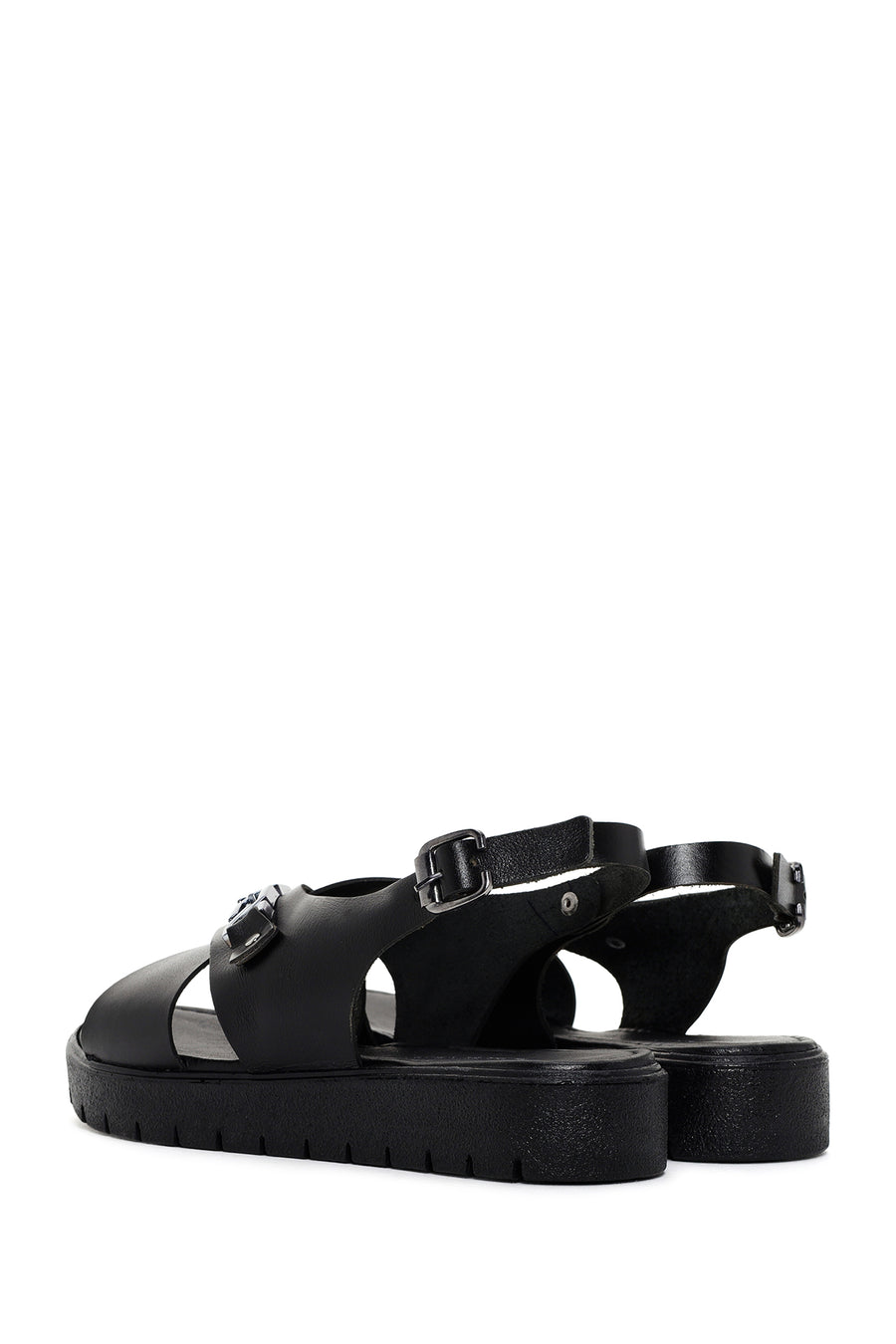 Women's Black Ankle Strap Leather Sandals