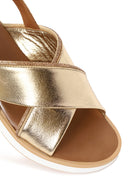 Woman Gold Filled Heeled Metallic Leather Sandal | Derimod