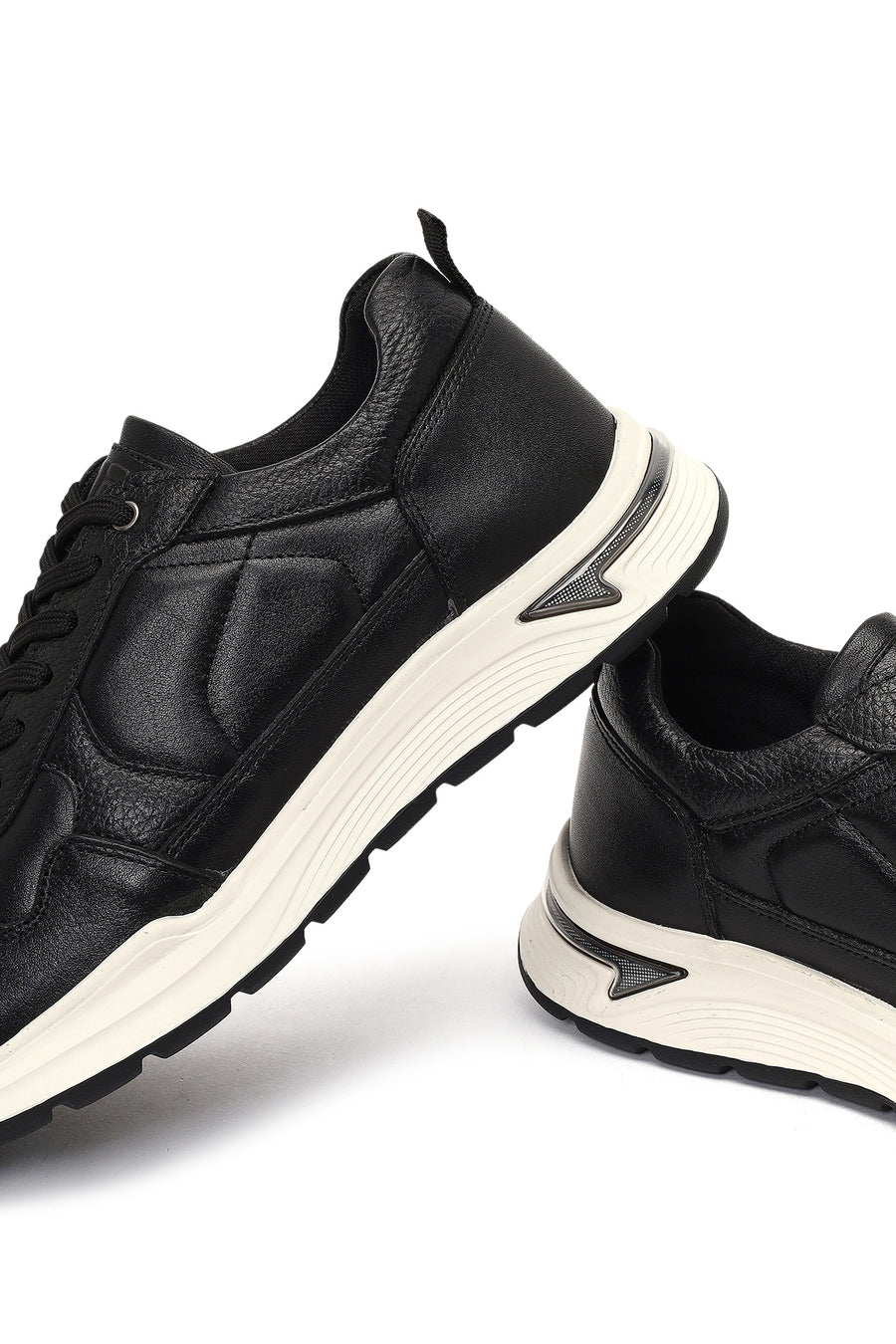 Erkek Siyah Bağcıklı Kalın Tabanlı Deri Sneaker