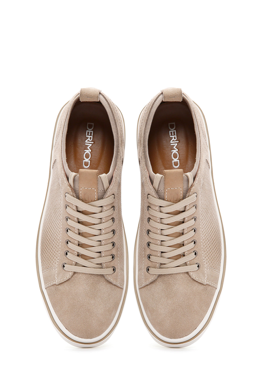 Men's Beige Lace-Up Suede Leather Sneaker
