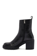 Women's Black Heeled Zippered Leather Boots | Derimod