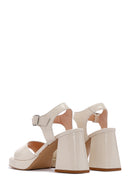 Women's Beige Patent Leather Thick Heeled Sandals | Derimod