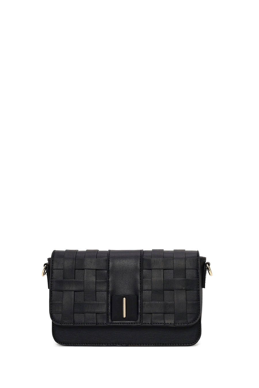 Woman Black Long-Strap Knit Crossbody Bag
