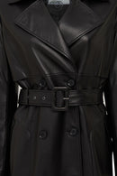 Natalia Women's Black Leather Trench Coat | Derimod