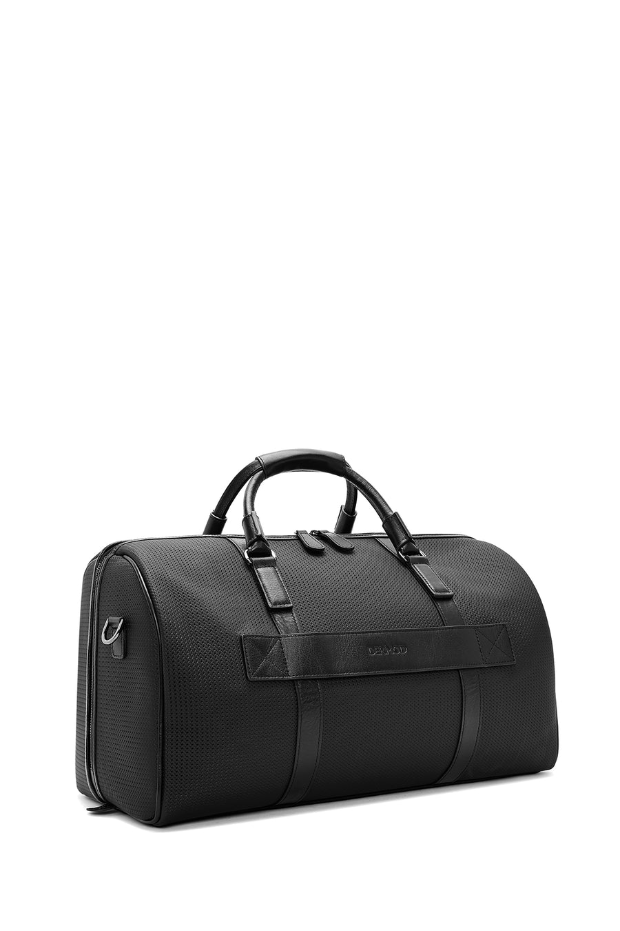 Men's Black Printed Leather Travel Bag