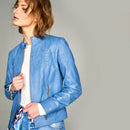 Diana-2 Women's Blue Leather Jacket | Derimod