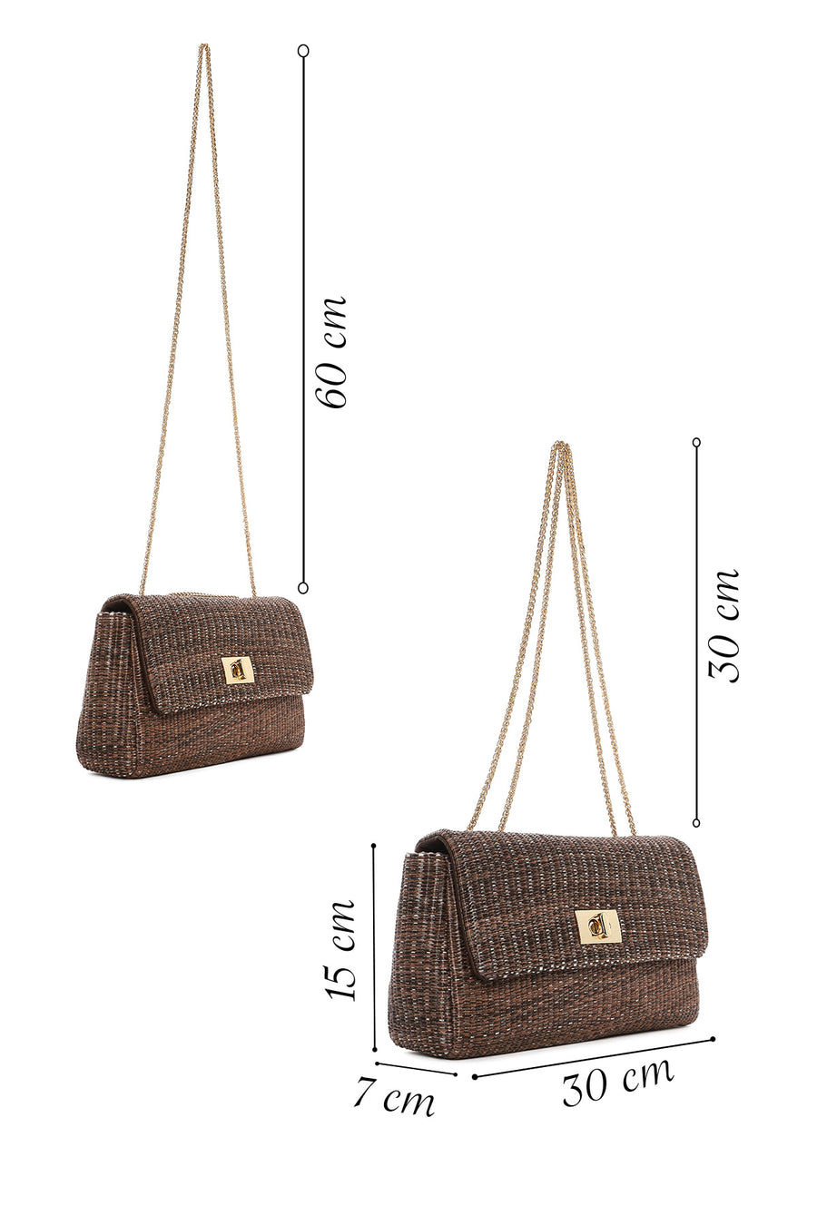 Women's Brown Long Chain Strap Straw Shoulder Bag