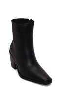 Woman Black Zip Closure Thick-Heeled Leather Boots | Derimod