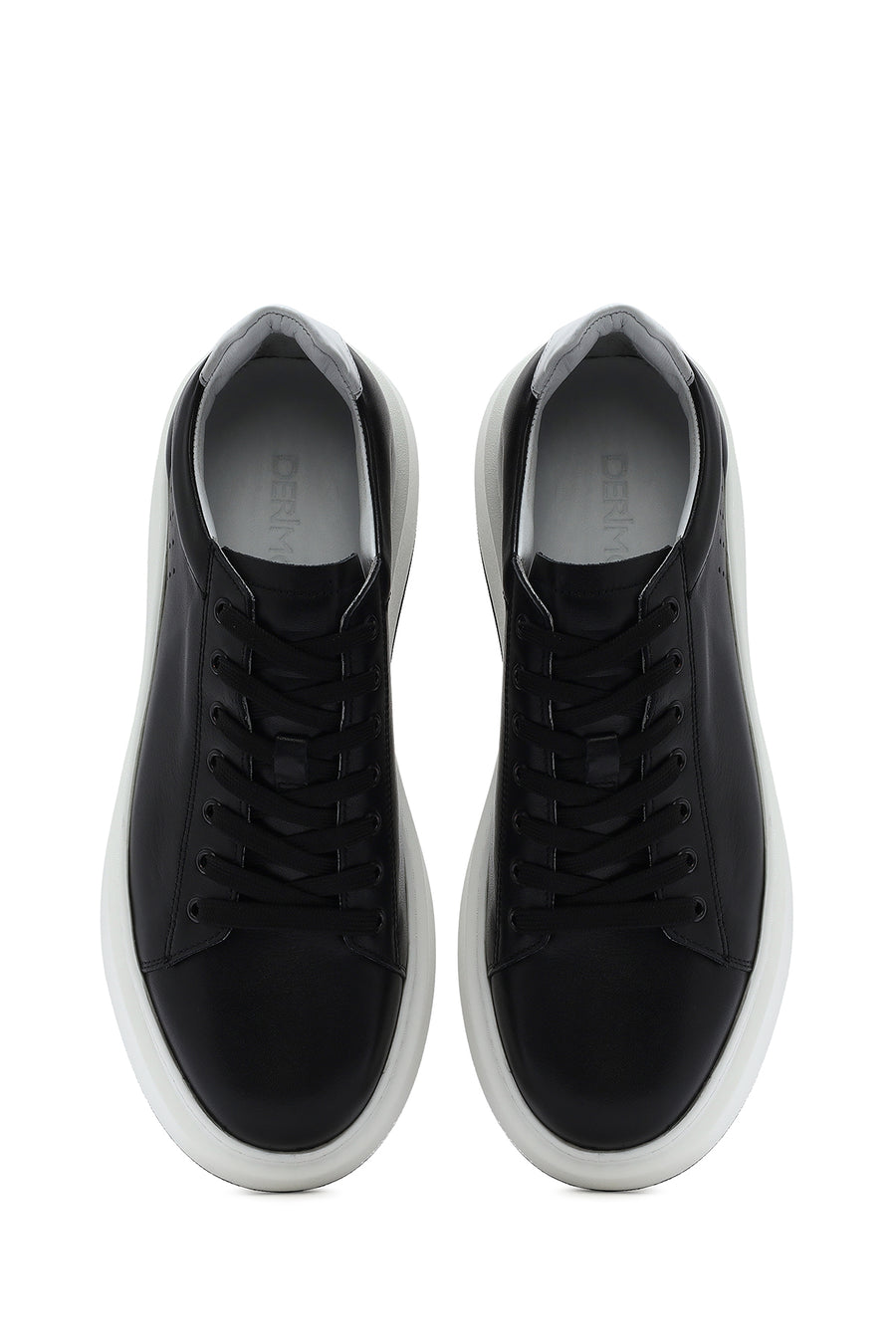 Erkek Siyah Bağcıklı Kalın Tabanlı Deri Sneaker