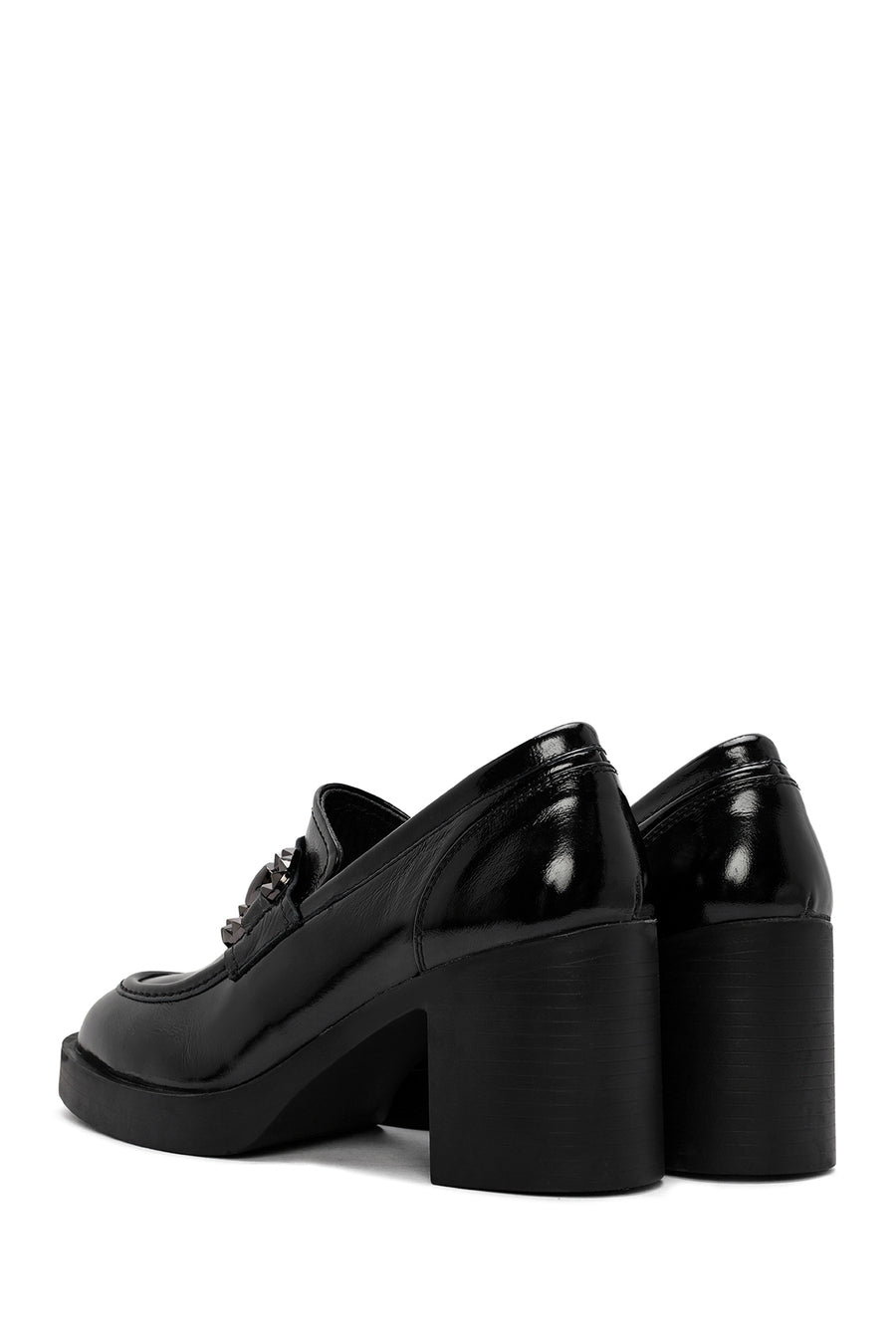 Woman Black High Thick-Heeled Patent Leather Leather Masculine Loafer