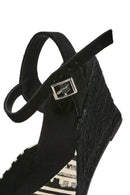 Kastamonu Stone Print Women's Black Patterned Wedge Heeled Espadrille Sandals | Derimod