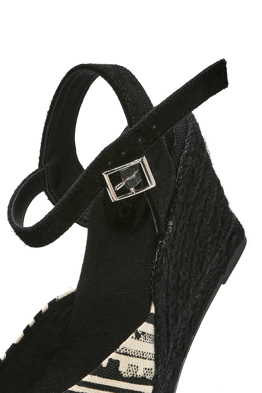 Kastamonu Stone Print Women's Black Patterned Wedge Heeled Espadrille Sandals